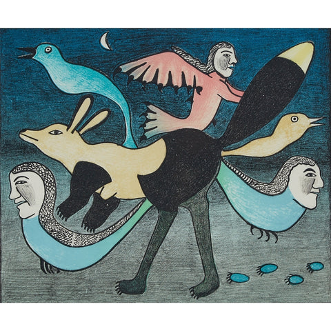 GRAVURE VINTAGE 1989 par Kenojuak Ashevak *ESPRITS DE NUIT*