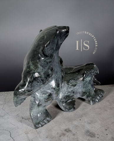 OURS ET MORSE LIÉS VINTAGE DE 22" - LE **TOUT DERNIER** chef-d'œuvre du sculpteur maître d'élite Nuna Parr - *Inséparables*