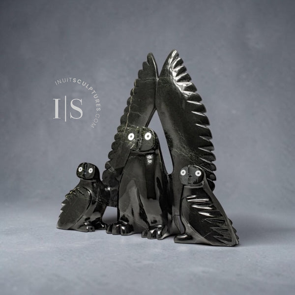 CURATOR'S CHOICE 21" Owl Family by Adamie Qaumagiaq *Meet the Flockers*