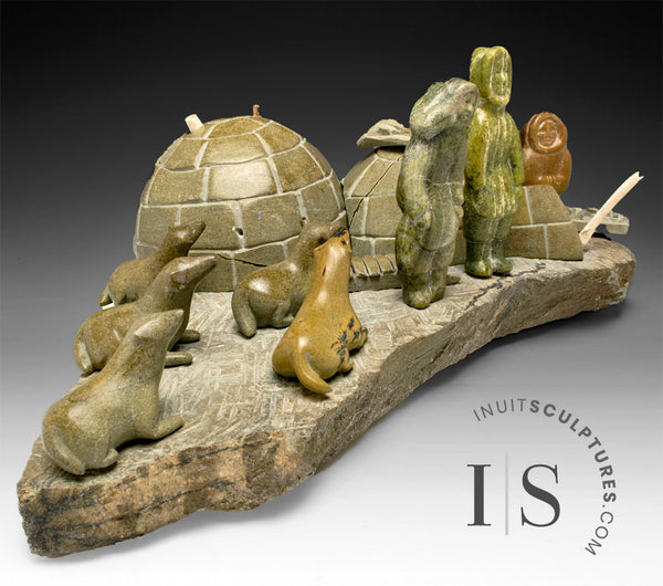 VINTAGE 15" Igloo Scene by Mosesie Kolola *Have A Good Day*