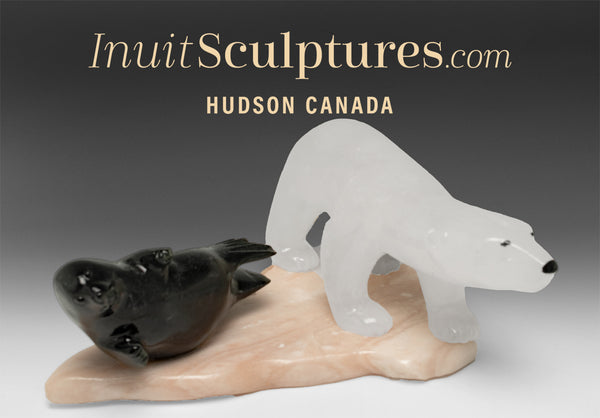 8" Young Polar Bear & Seal by Peter K. *Night Watch*