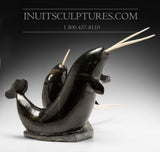 Masterpiece  22" 60 Lbs School of Double Tusk Narwhals by Jaco Ishulutak