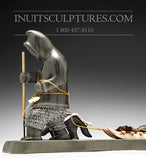 12" Hunter with Husky Dog by Famous Jimmy Iqaluq