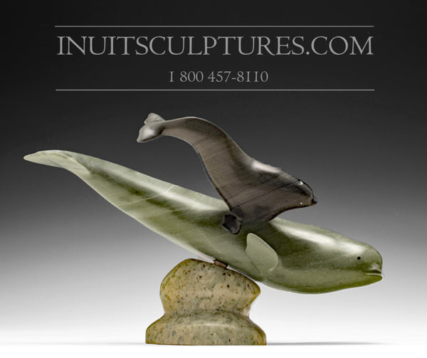 10" Mother and Calf Whales by Famous Jimmy Iqaluq