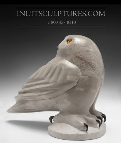 9" Grey Slate Owl by Famous Manasie Akpaliapik