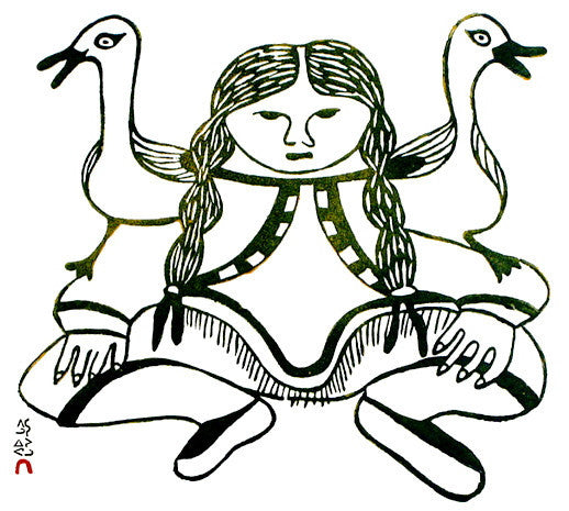 1970 GIRL WITH GULLS by Pitaloosie Saila
