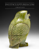 9" Pink Light Green Owl by Pitseolak Qimirpik